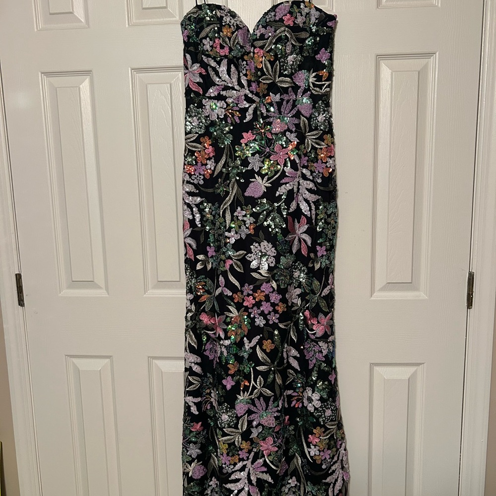 Mac Duggal Strapless Black Floral Dress